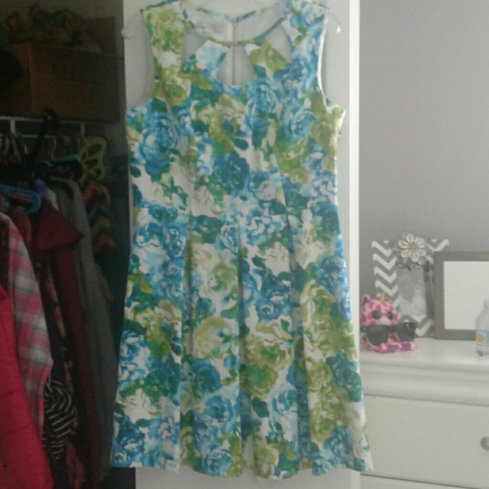 Blue and Green Flowered Dress